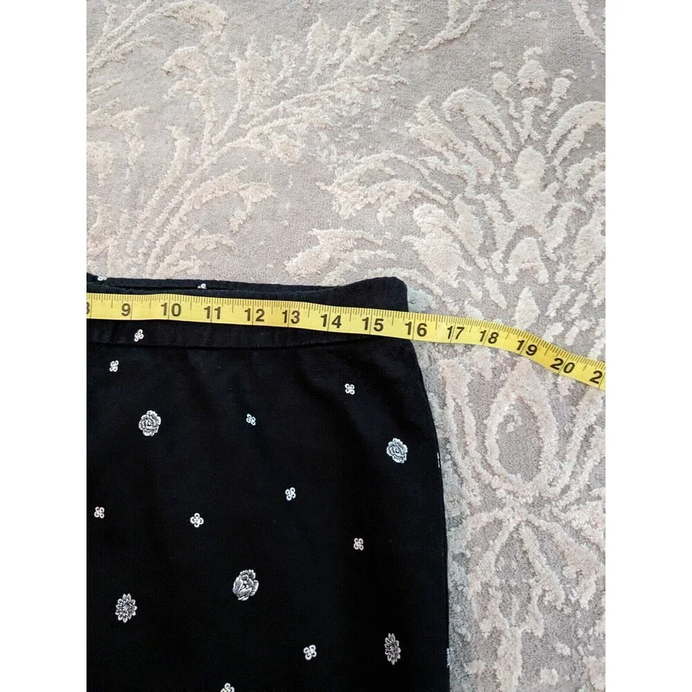 J Jill Skirt Womens sz 8 Black Floral Border Cotton Knit Stretch Boho Vacation